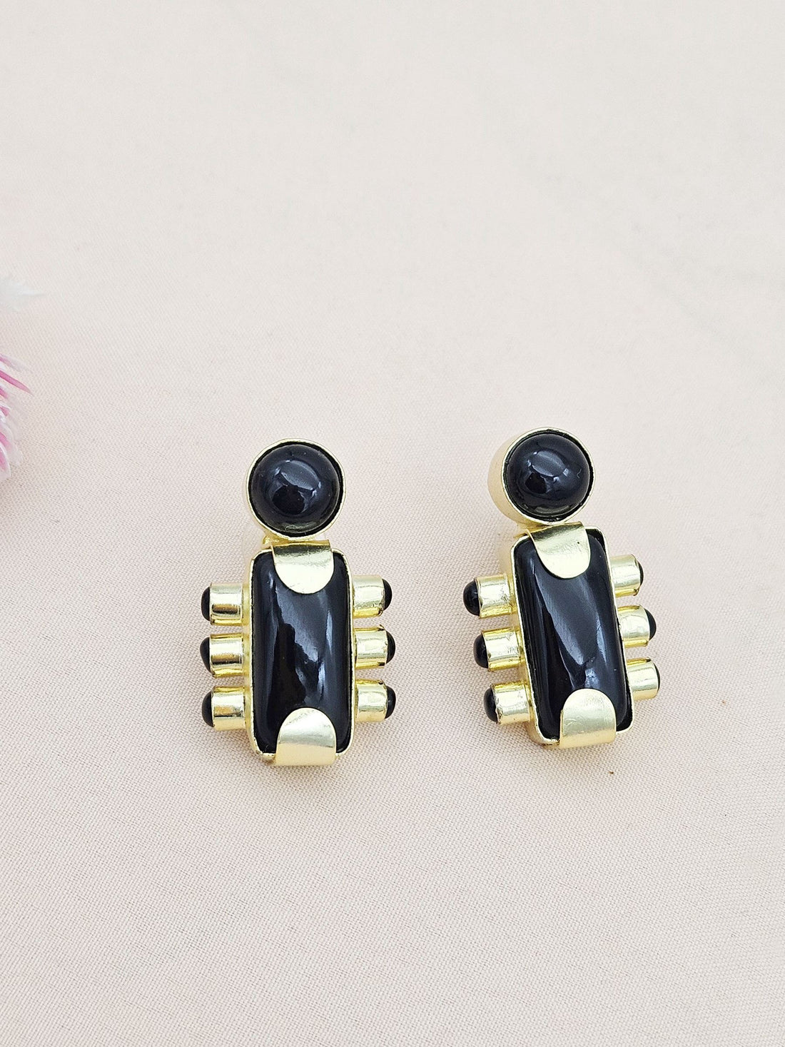 Amazing Gold plated Black Onyx Stone Designer light Weight Statement Earrings