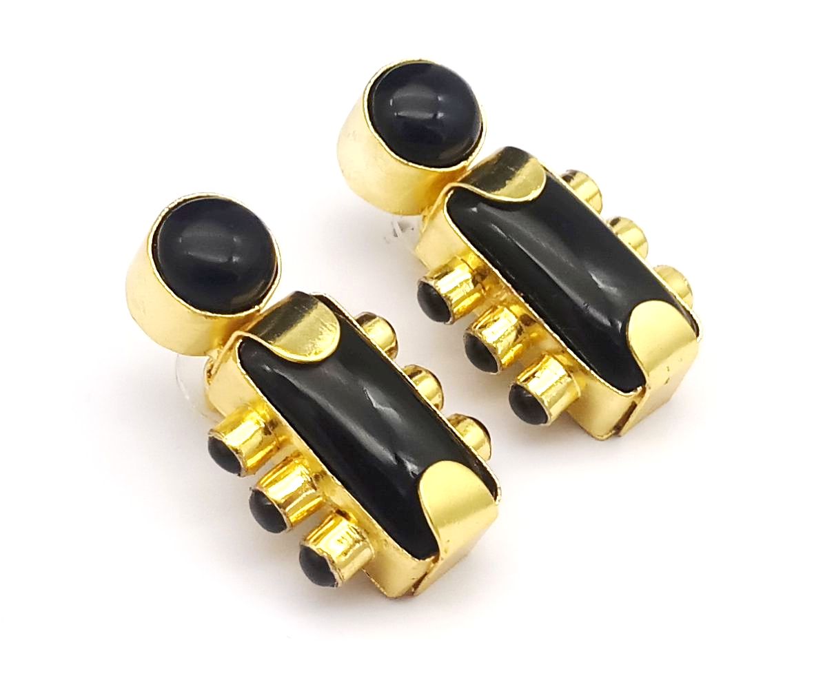 Amazing Gold plated Black Onyx Stone Designer light Weight Statement Earrings