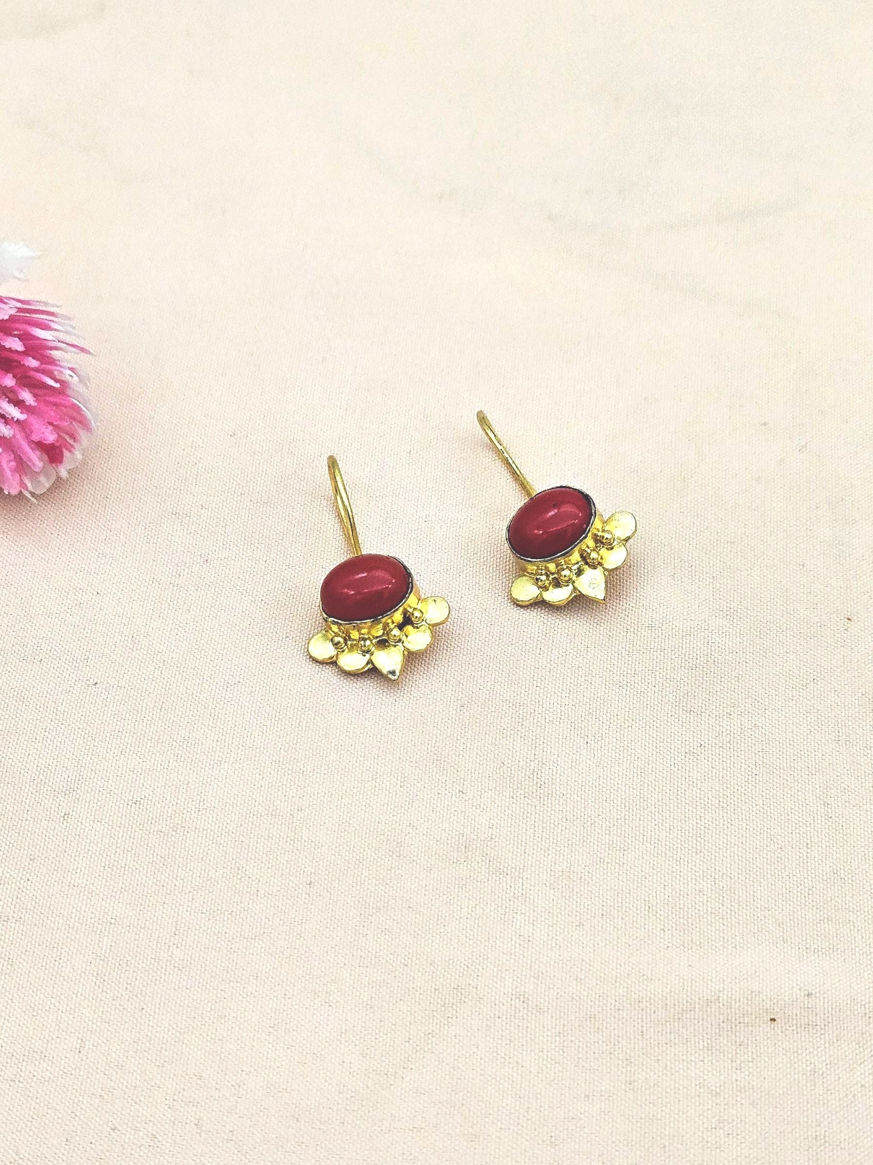 Charming Gold plated Coral Stone light Weight daily use Statement Earrings