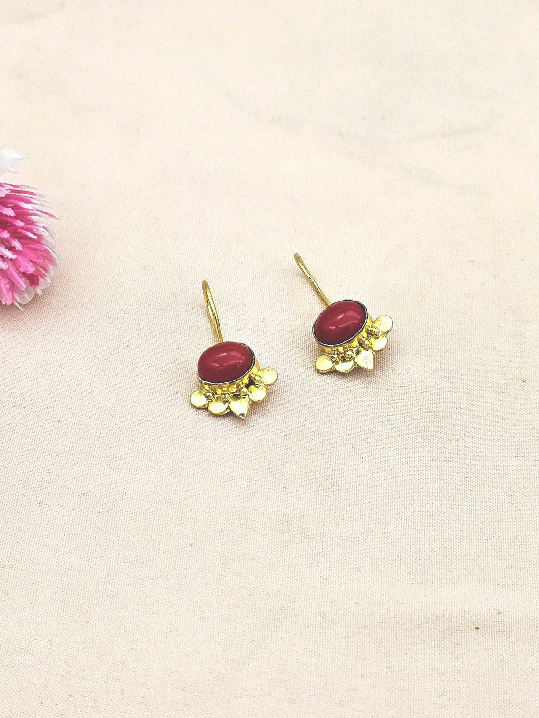 Charming Gold plated Coral Stone light Weight daily use Statement Earrings