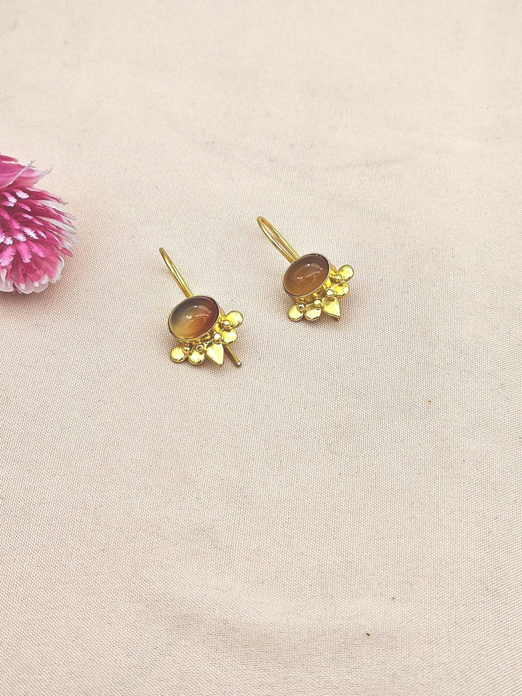 Charming Gold plated Yellow Chalcedony Stone light Weight daily use Statement Earrings