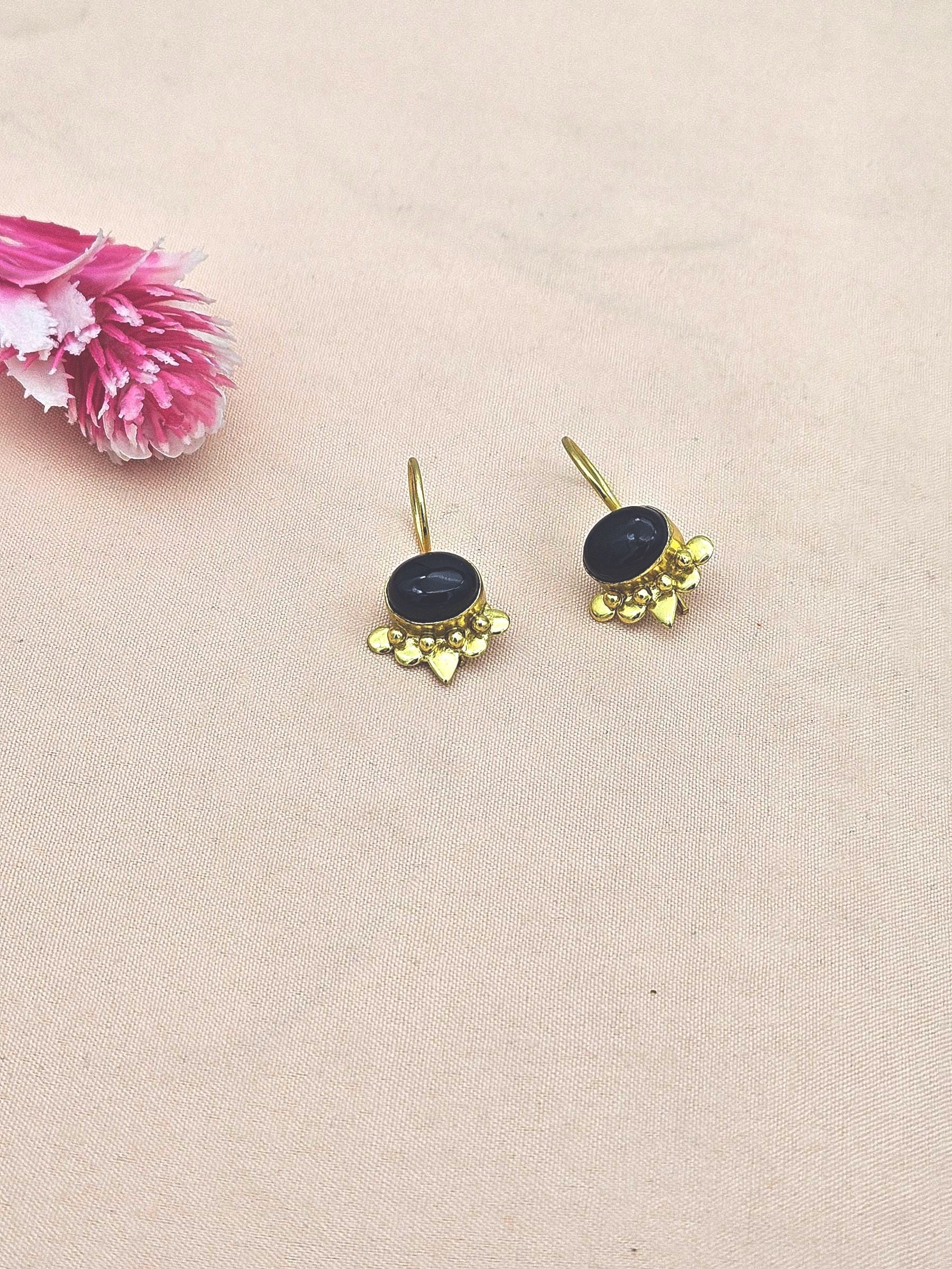 Charming Gold plated Black Onyx Stone light Weight daily use Statement Earrings
