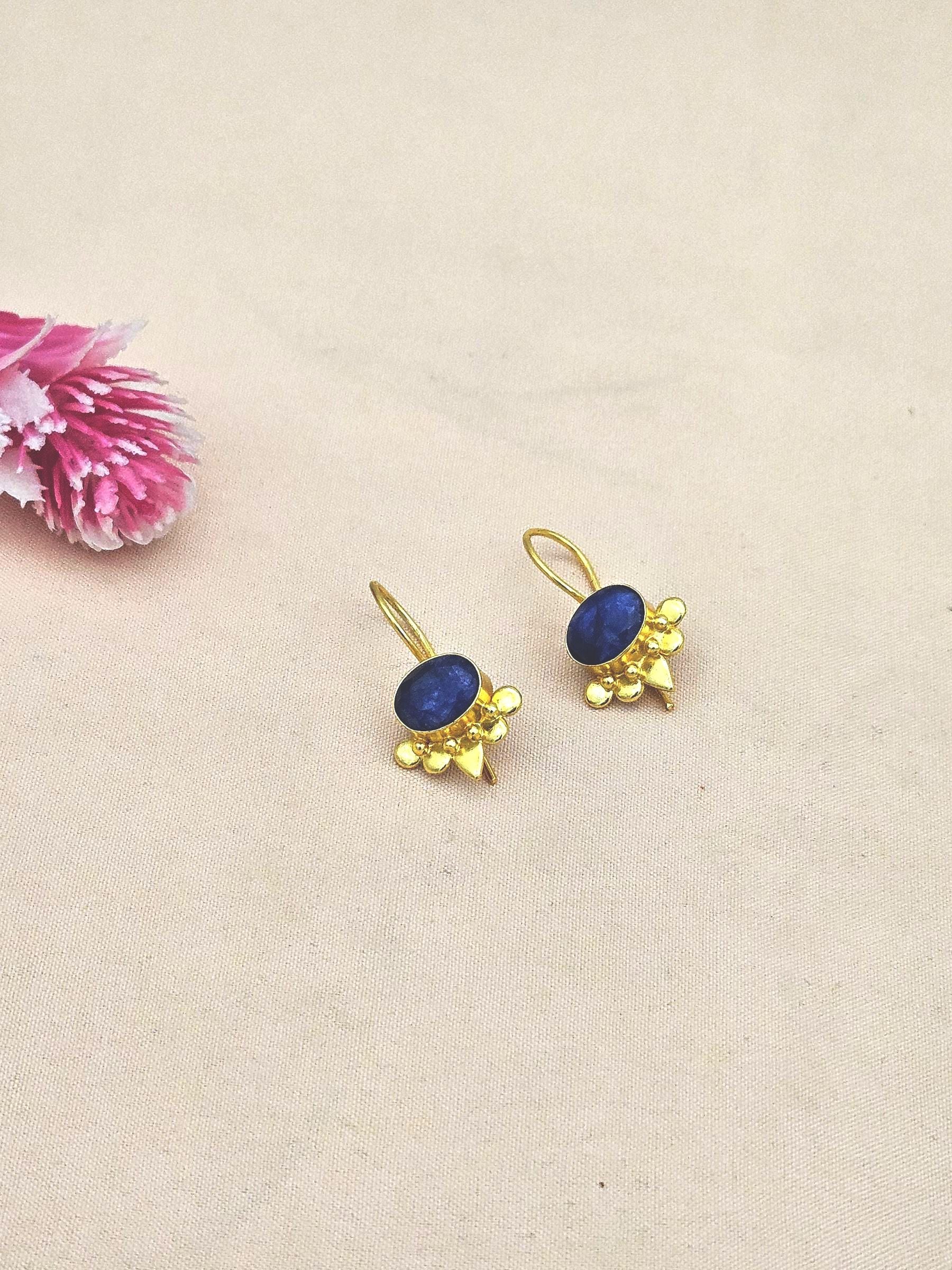 Charming Gold plated Blue Beryl Stone light Weight daily use Statement Earrings
