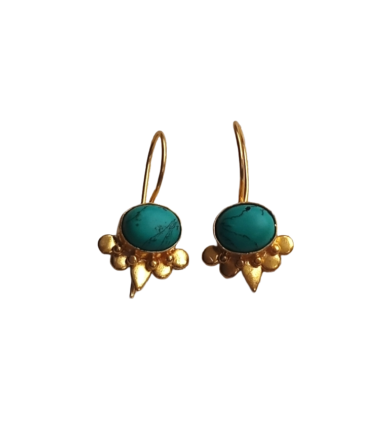 Charming Gold plated Synthetic Turquoise Stone light Weight daily use Statement Earrings