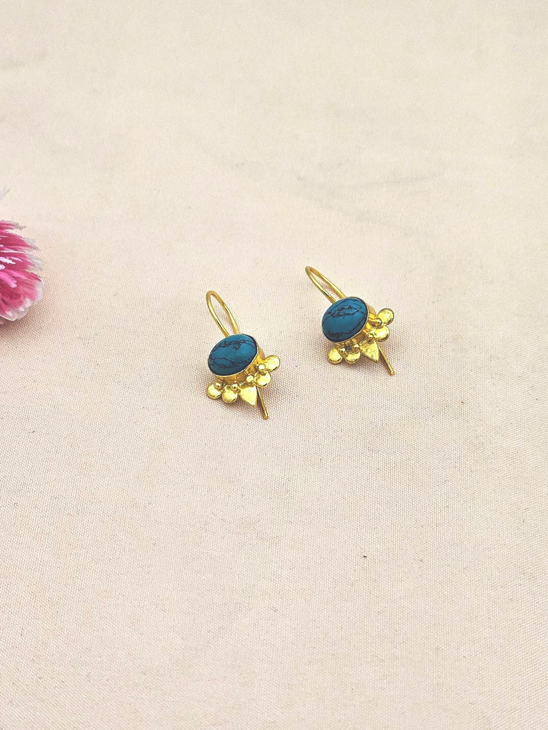 Charming Gold plated Synthetic Turquoise Stone light Weight daily use Statement Earrings