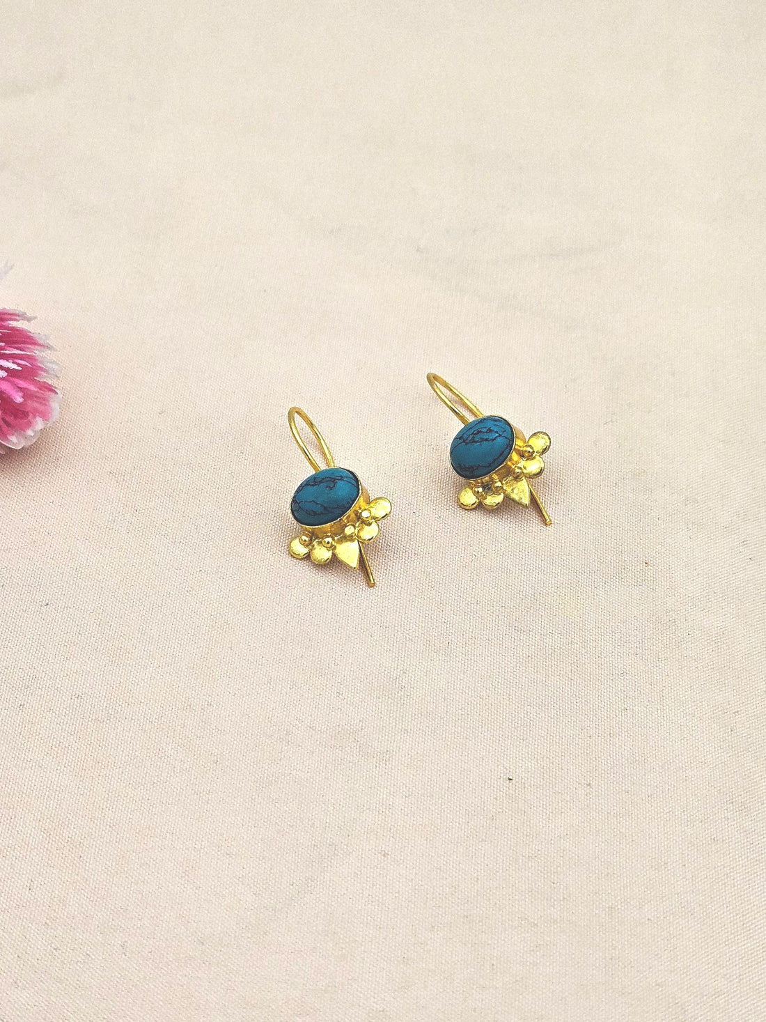 Charming Gold plated Synthetic Turquoise Stone light Weight daily use Statement Earrings