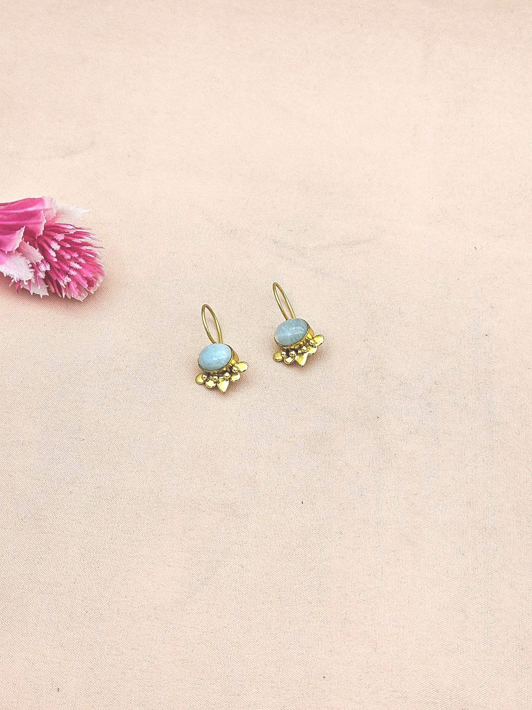 Charming Gold plated Amazonite Stone light Weight daily use Statement Earrings