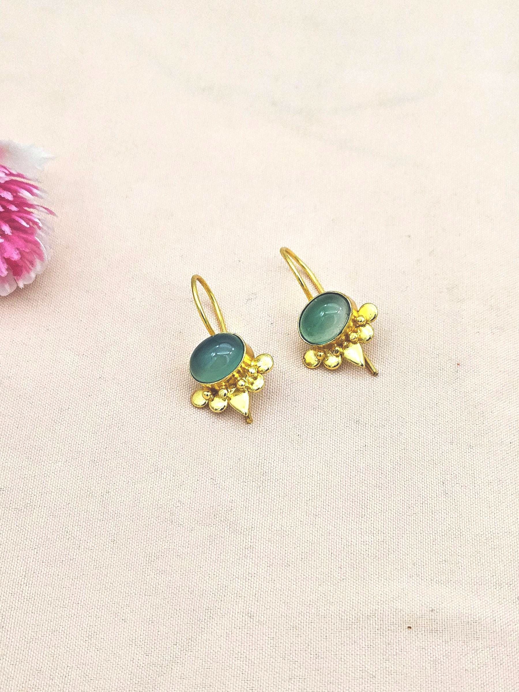 Charming Gold plated Green Onyx Stone light Weight daily use Statement Earrings