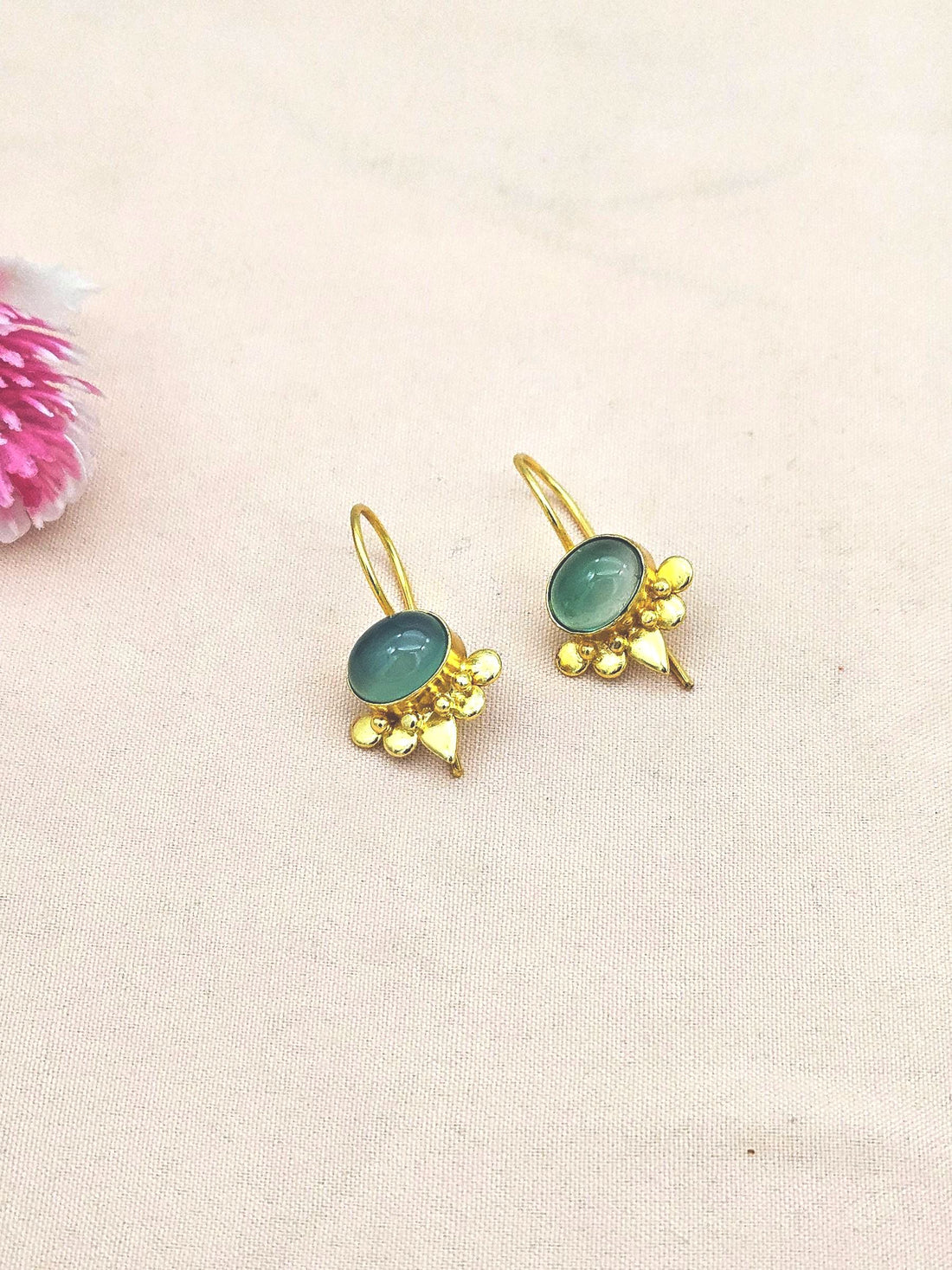 Charming Gold plated Green Onyx Stone light Weight daily use Statement Earrings