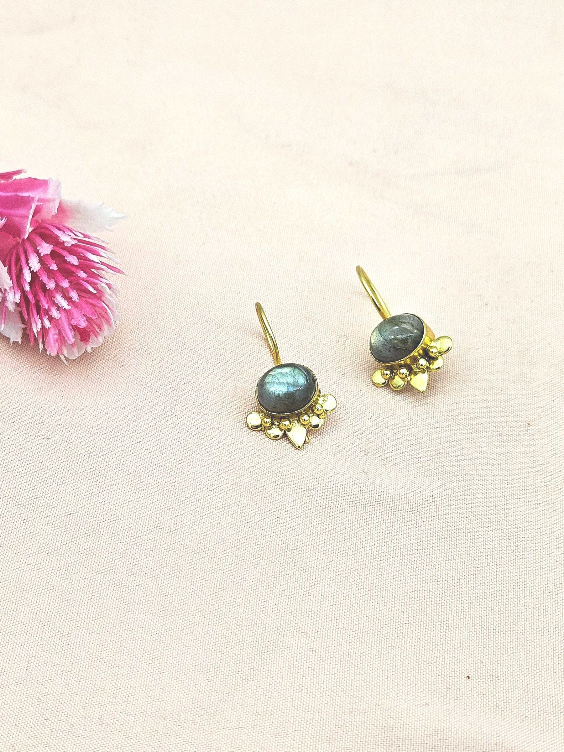 Charming Gold plated Labradorite Stone light Weight daily use Statement Earrings