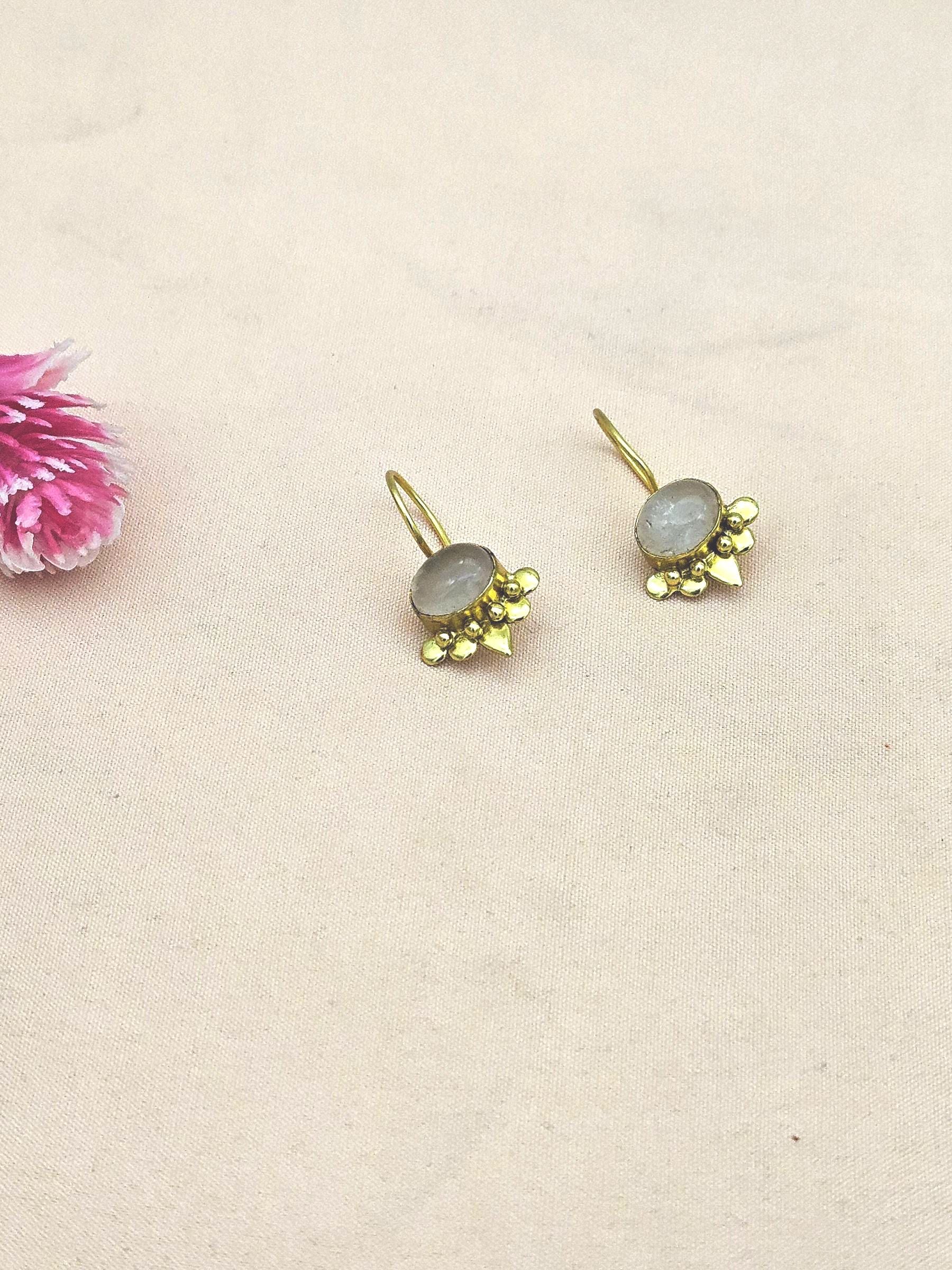 Charming Gold plated Rose Quartz Stone light Weight daily use Statement Earrings