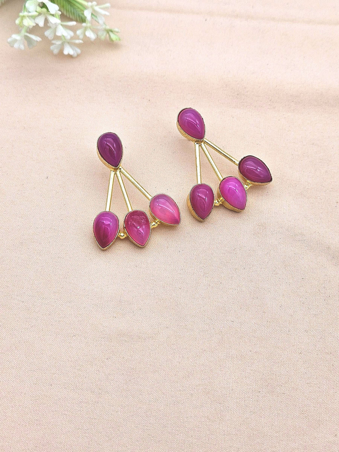 Gold Plated Brass Statement Earrings –Semi Precious Gem stone Handcrafted Jewelry
