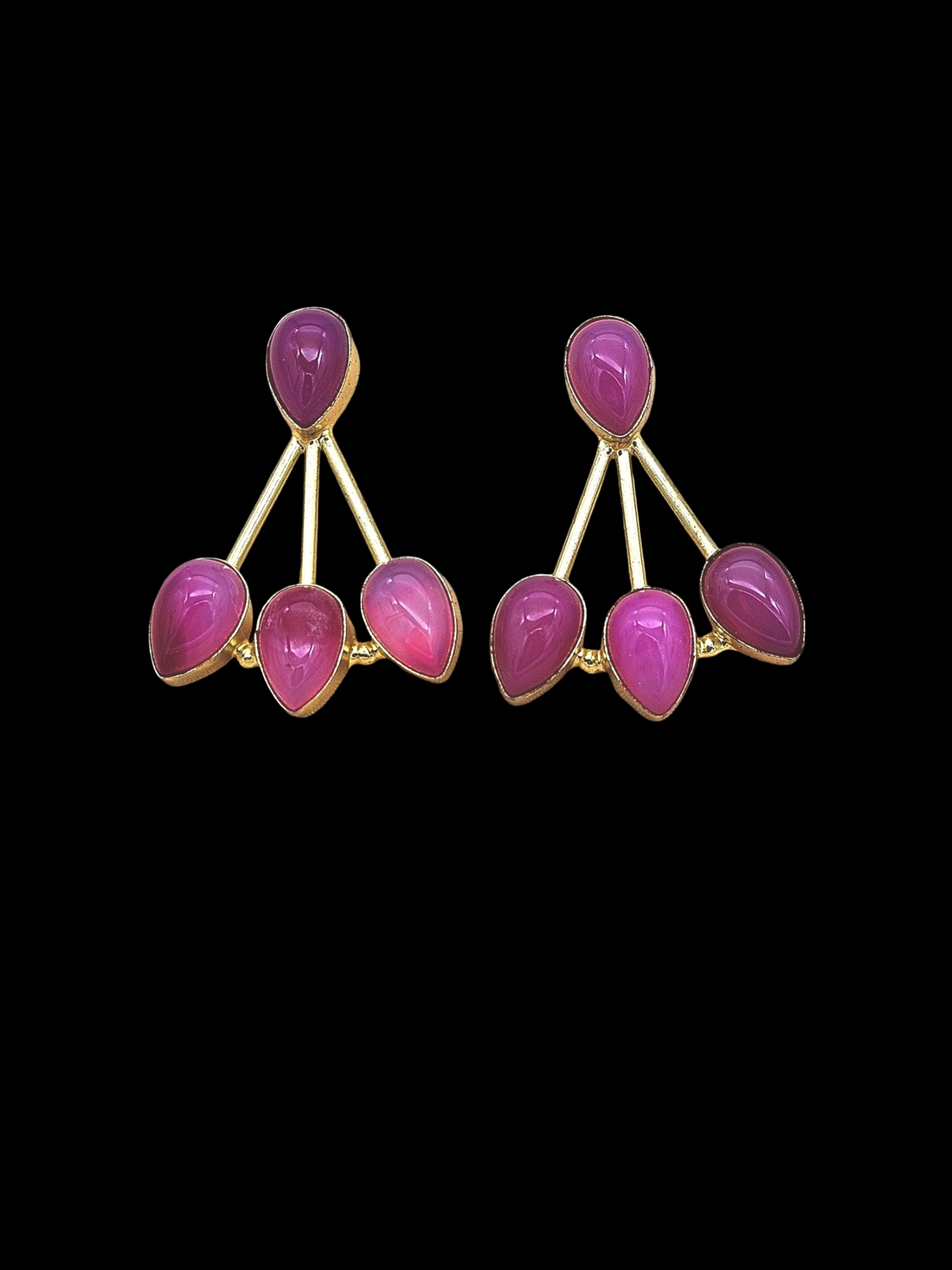 Gold Plated Brass Statement Earrings –Semi Precious Gem stone Handcrafted Jewelry