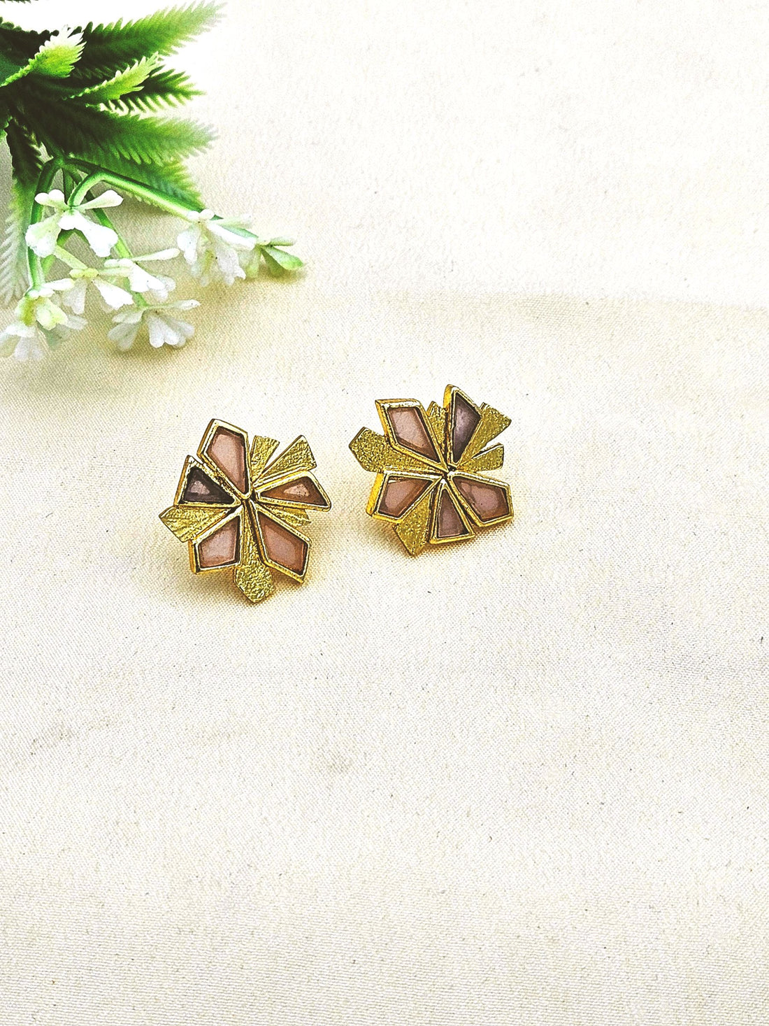 Charming Gold plated  Semi Precious Stone Matte finish designer Light weight Statement Earrings