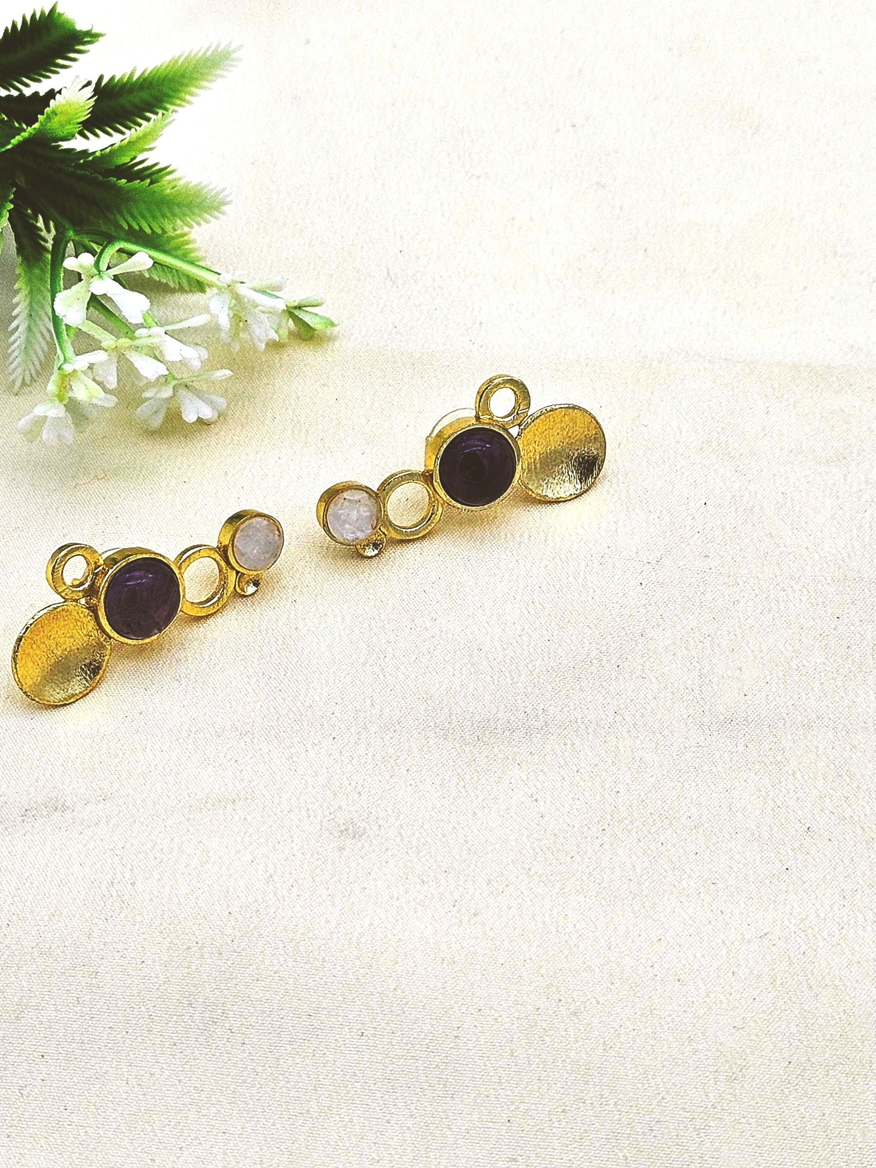 Stunning Gold plated  Semi Precious Stone  attractive designer Light Weight Stud Earrings