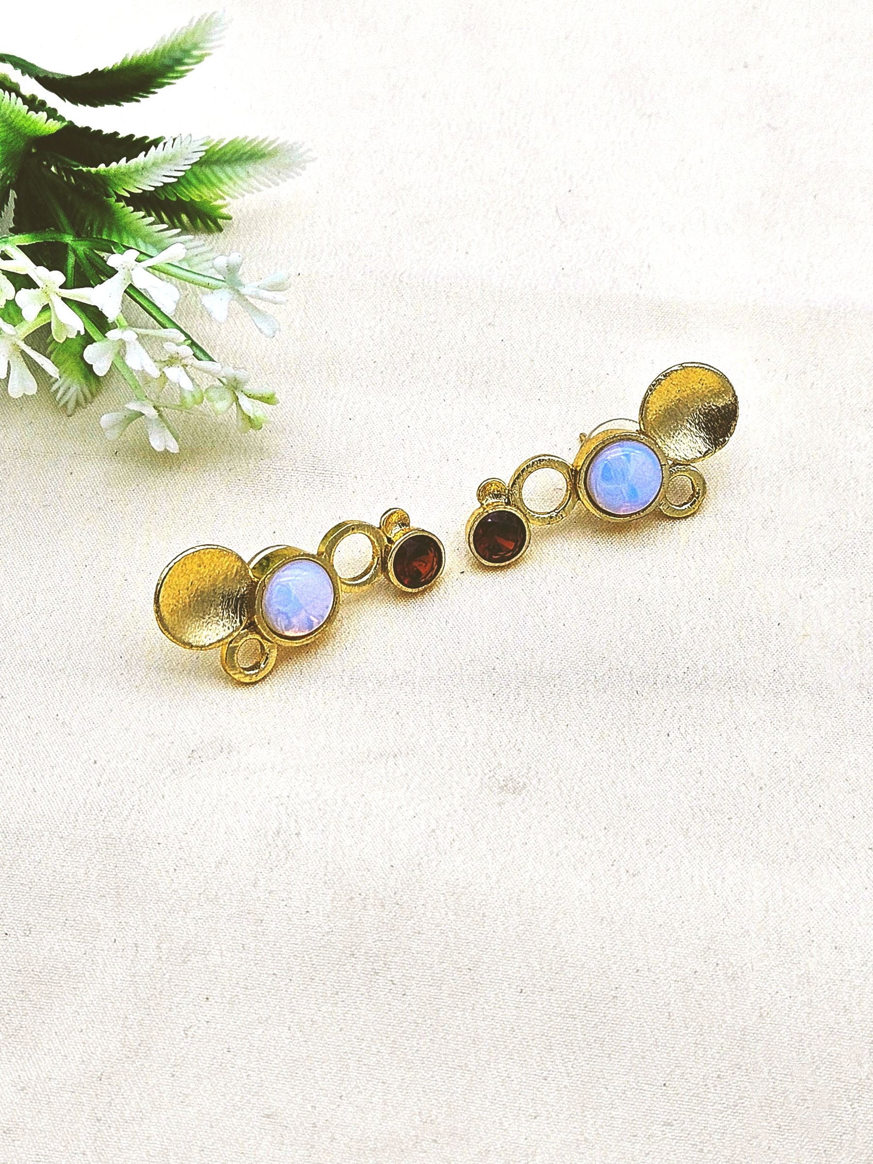 Stunning Gold plated  Semi Precious Stone  attractive designer Light Weight Stud Earrings
