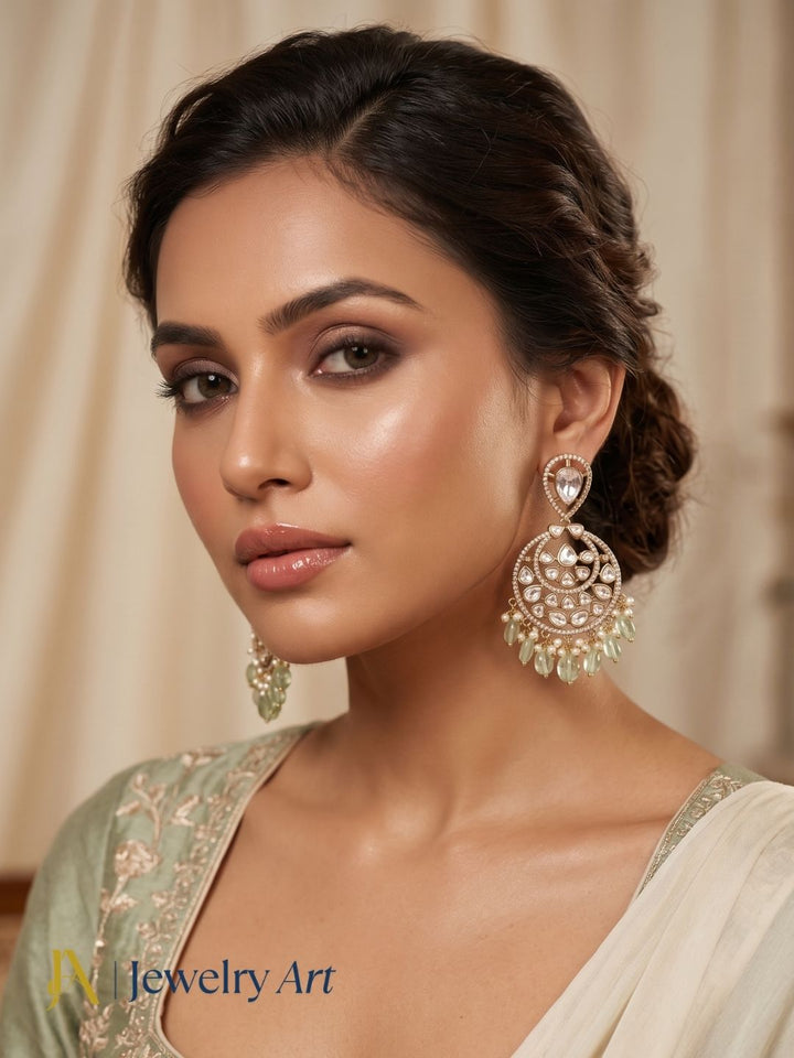Designer dangle drop earrings with AD stone polky craftsmanship and elegant gemstone accents
