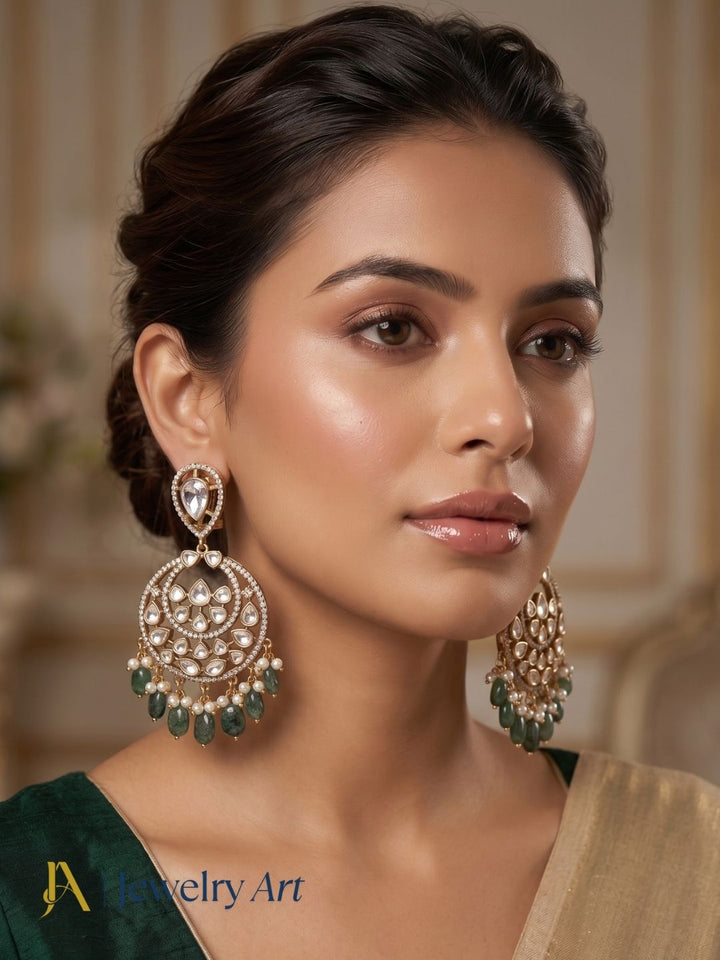 Trending antique gold plated dangle earrings for women ethnic jewelry
