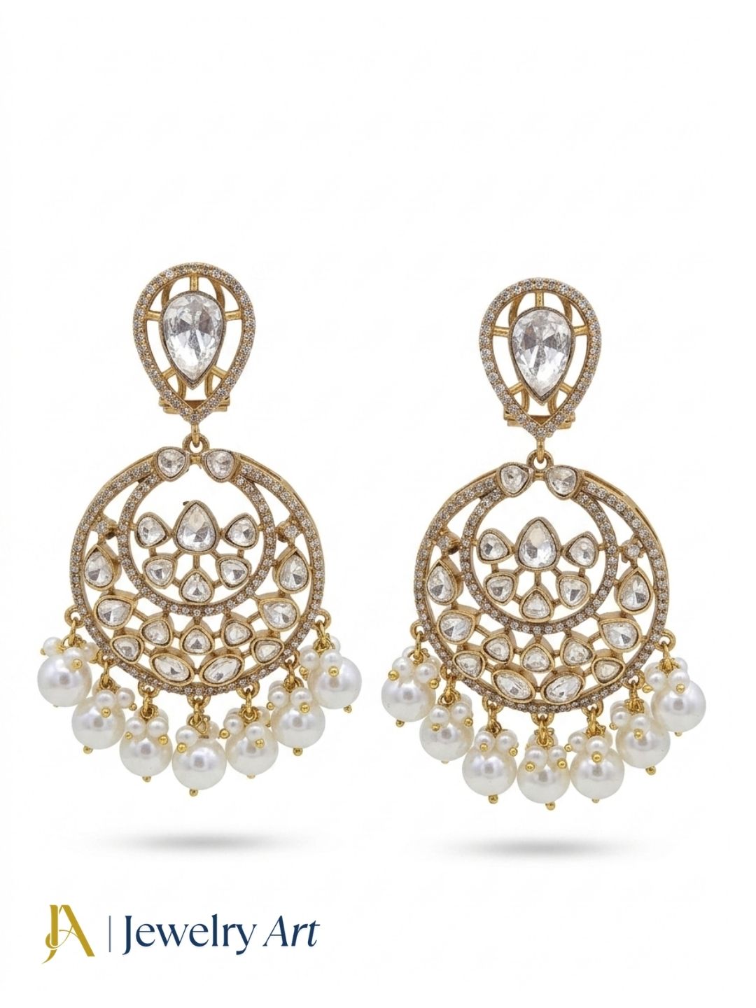 Amazing Artistic Antique Gold plated AD Stone Polky-Shell Pearl Beads -Pearl Dangle Drop Earrings