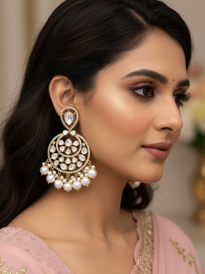 Amazing Artistic Antique Gold plated AD Stone Polky-Shell Pearl Beads -Pearl Dangle Drop Earrings