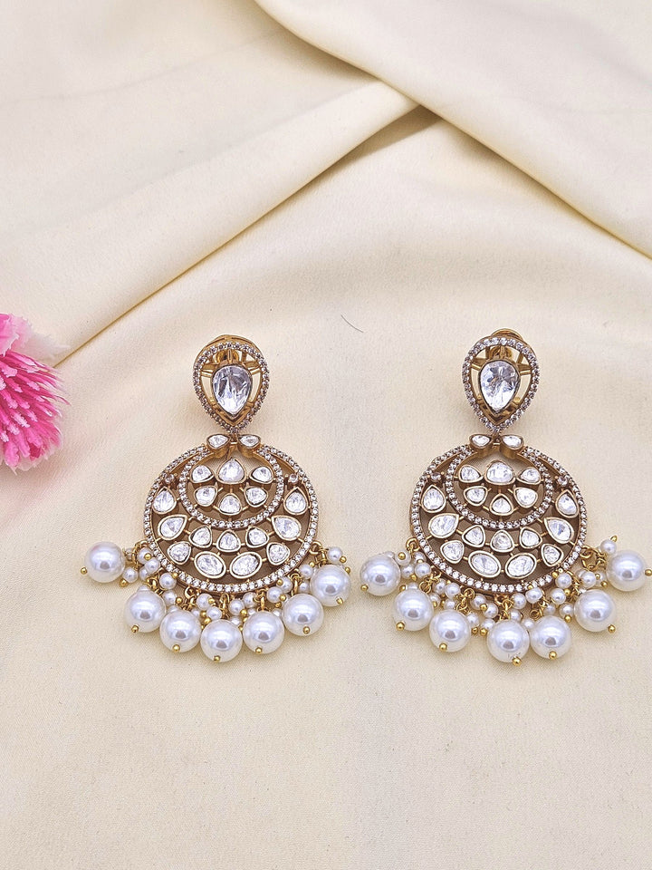 Amazing Artistic Antique Gold plated AD Stone Polky-Shell Pearl Beads -Pearl Dangle Drop Earrings