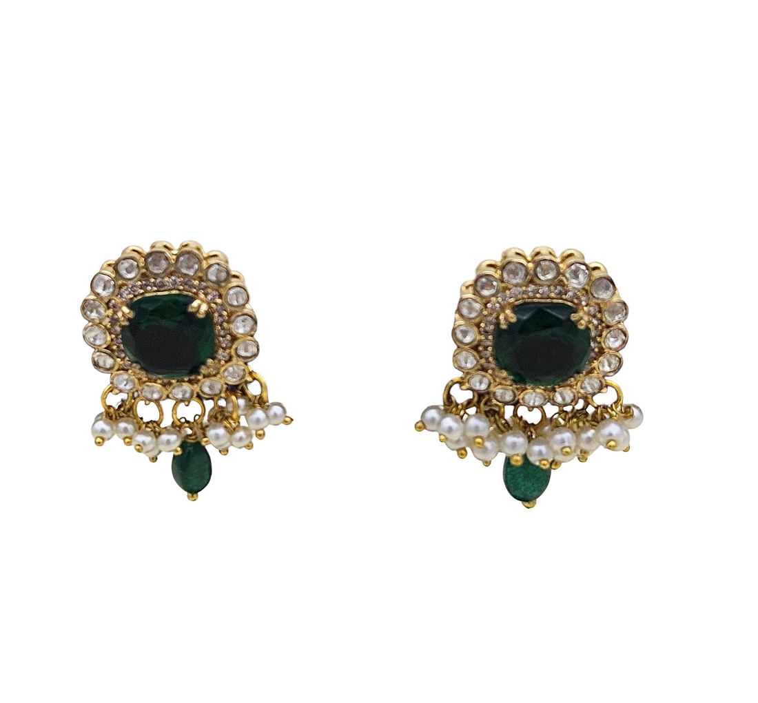 Charming AD-Dark Green Hydro Quartz-Jade Beads- Pearl Light Weight Gift for Her Stud Earring