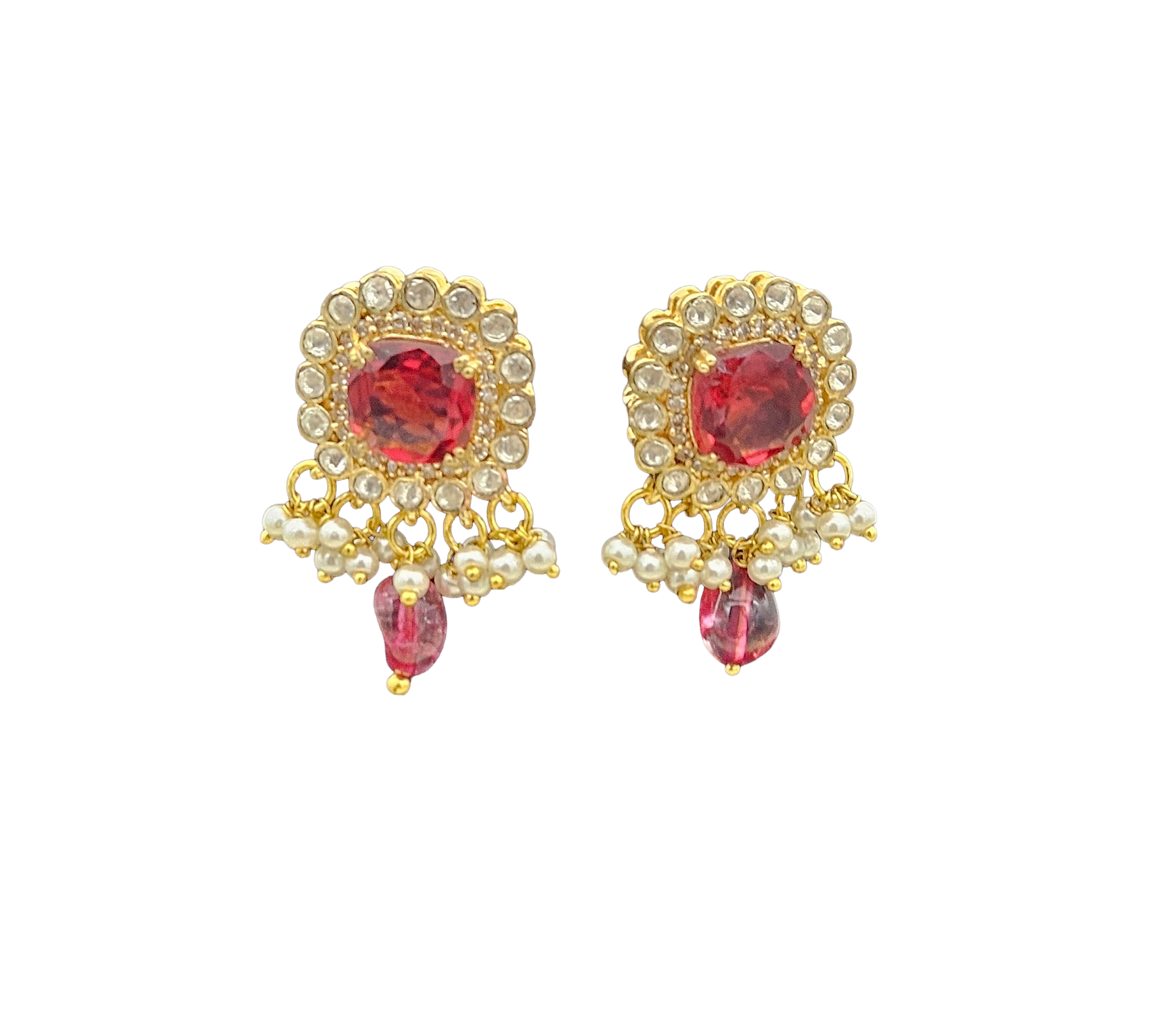 Charming AD-Red Hydro Quartz-Jade Beads- Pearl Light Weight Gift for Her Stud Earring