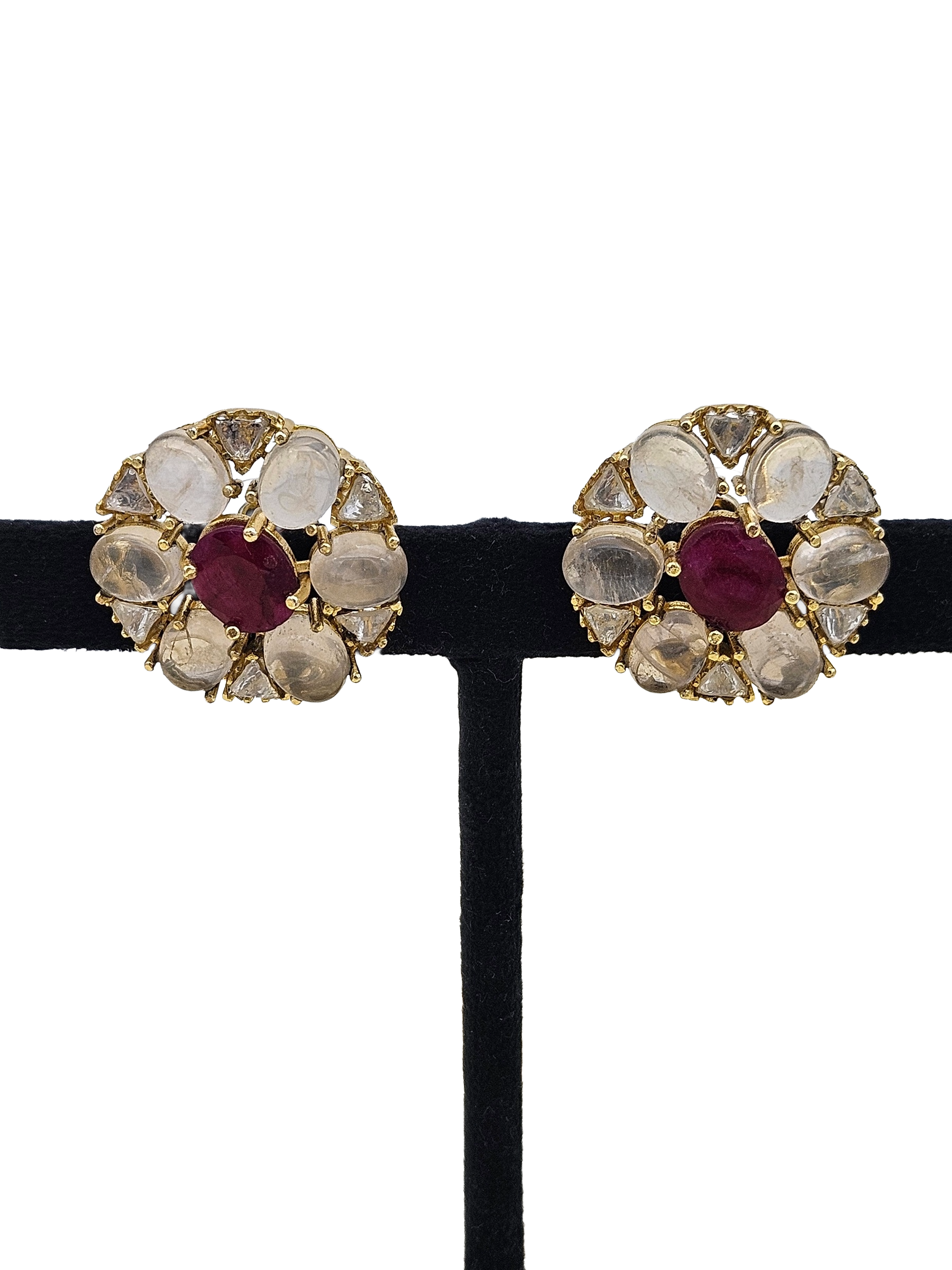 Pretty AD-Rose Quartz-Red Hathipara Artistic Flolar Designer Light Weight Gift for Her Stud Earring