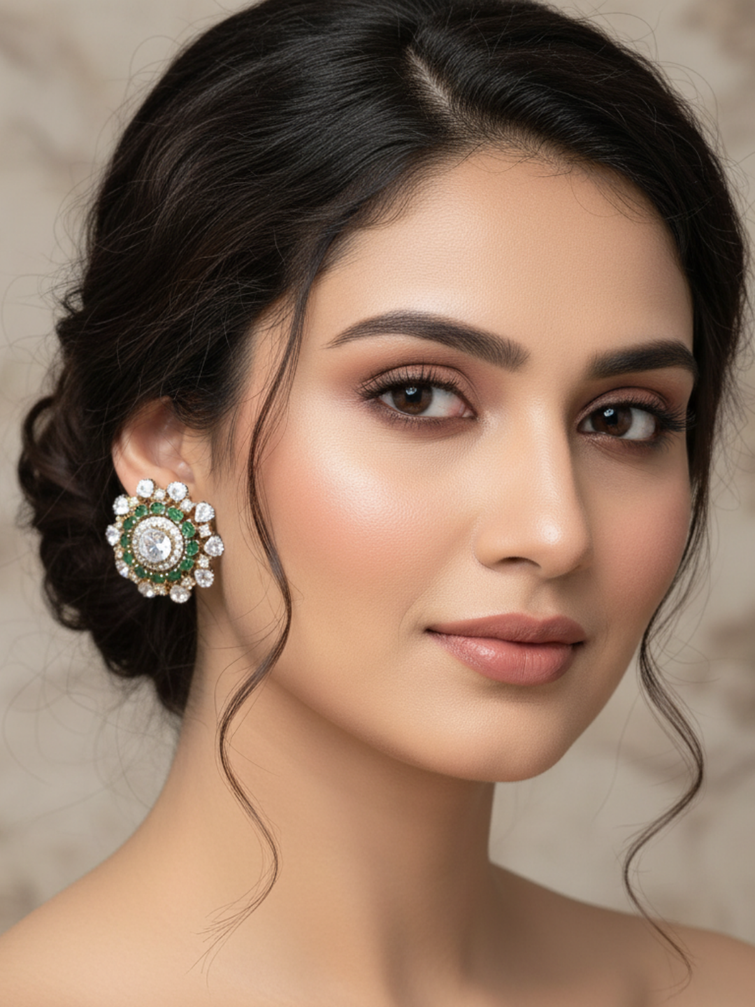 Artistic AD-Polky-Green Hydro Quartz Cute Light Weight Costume Stud Earring