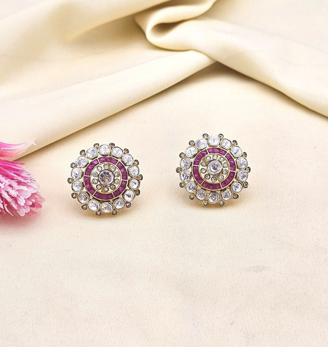 Charming AD Polky red stone lightweight stud earrings – everyday wear gift for women
