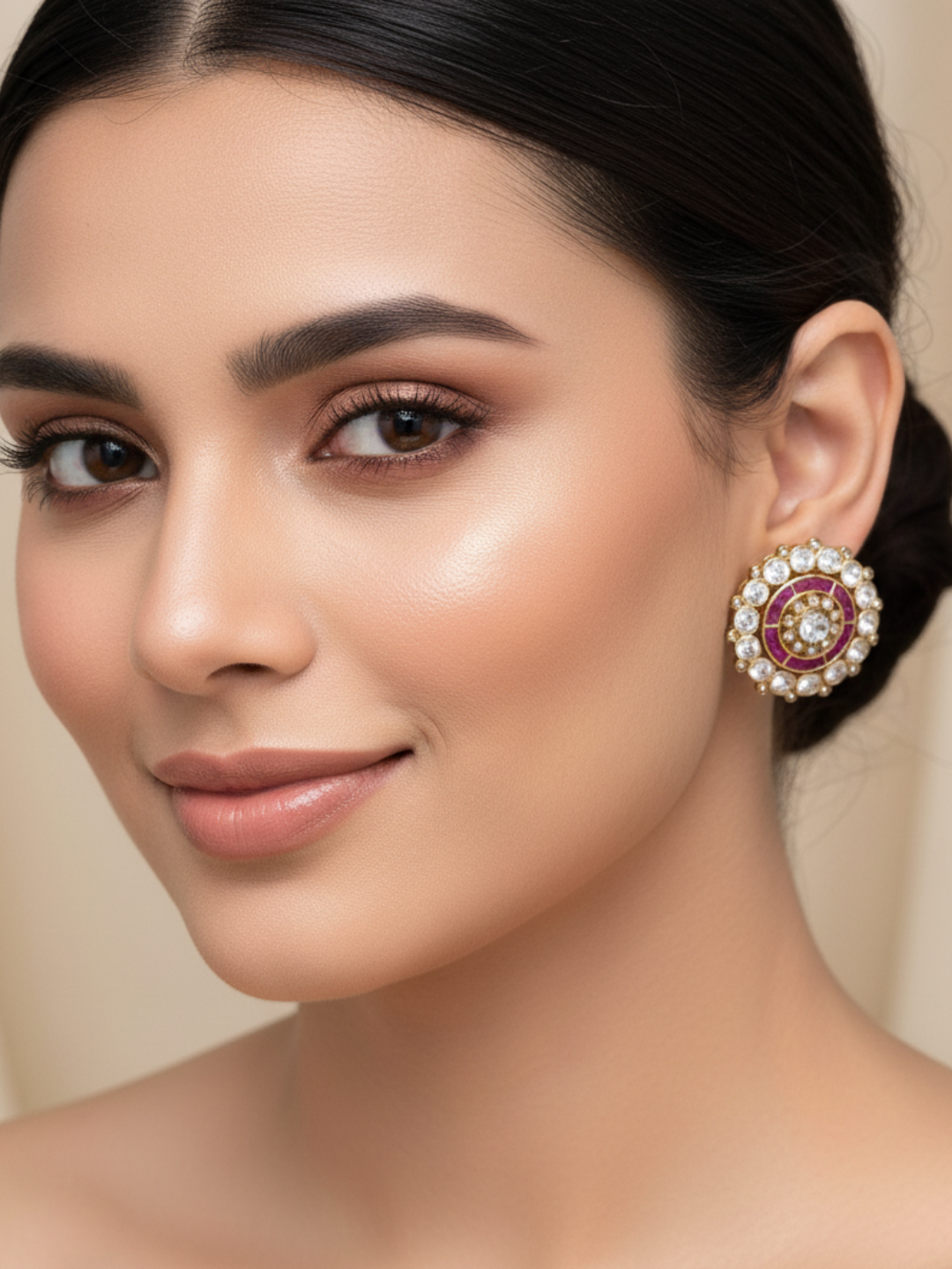 Stunning AD-Polky-Red Imitation Stone Light Weight Gift for Her Stud Earring