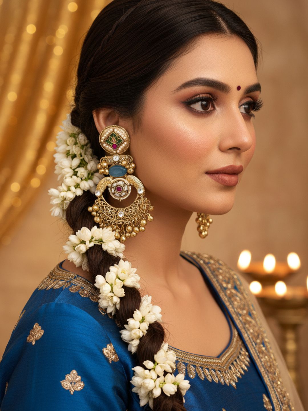 Amazing Antique Gold Blue Color Stone-Multi Color Glass Motif-Polky-Pearl  Fancy Dangle Earrings