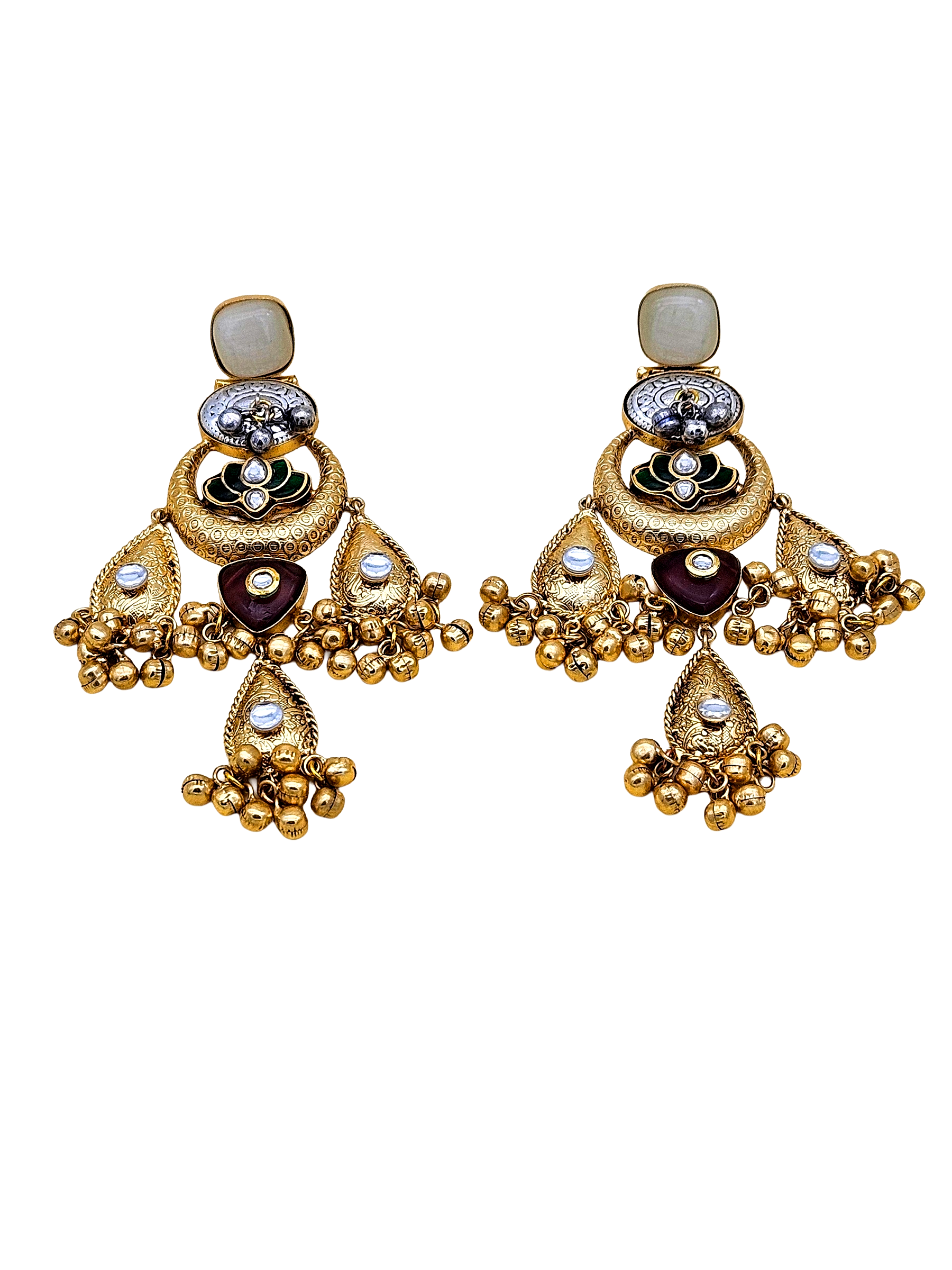 Cute Antique Gold plated Beige Glass-Brass Kundan polky-Multi Color Glass Stone-Designer Dangle Drop Earring