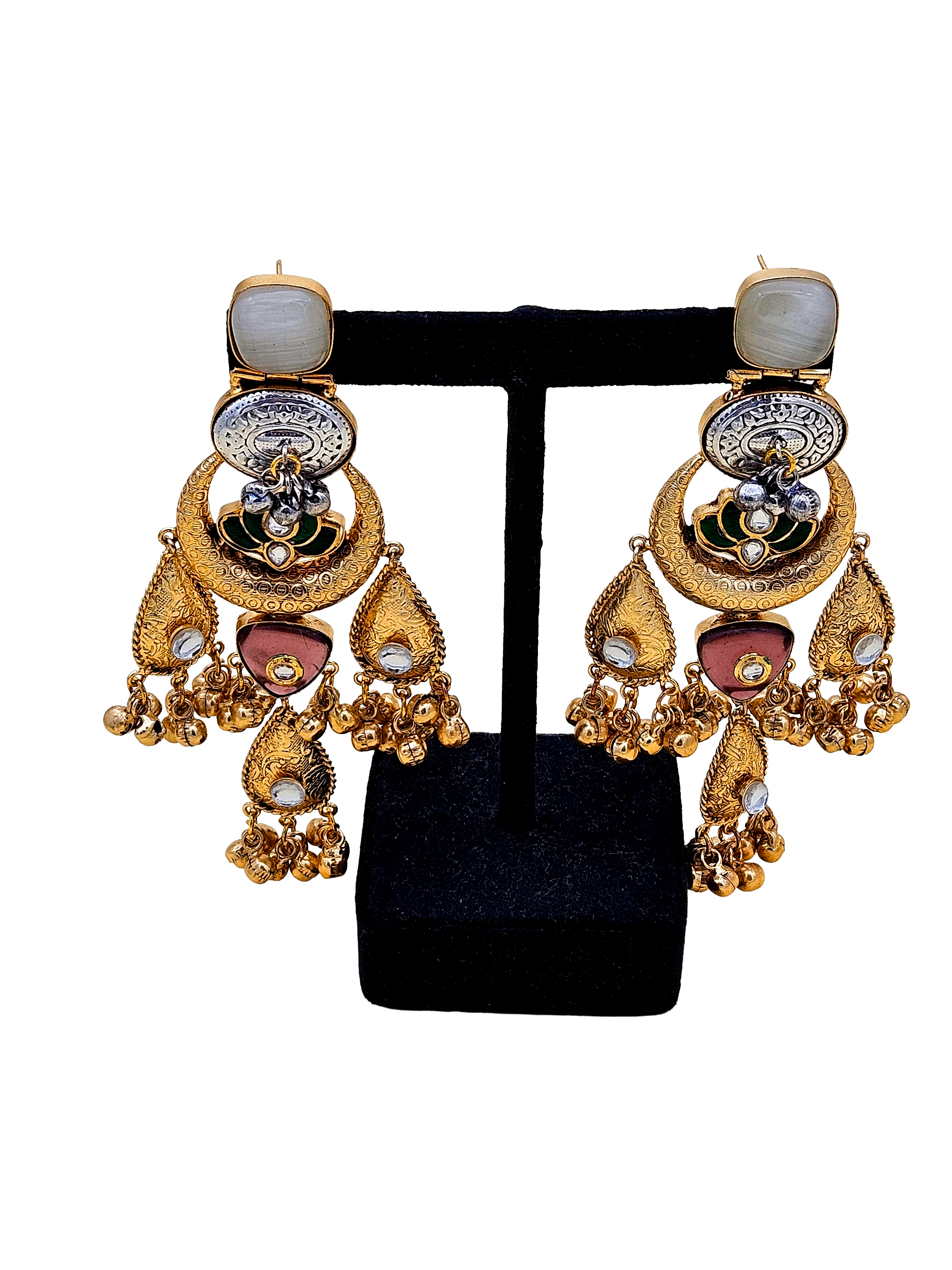 Cute Antique Gold plated Beige Glass-Brass Kundan polky-Multi Color Glass Stone-Designer Dangle Drop Earring