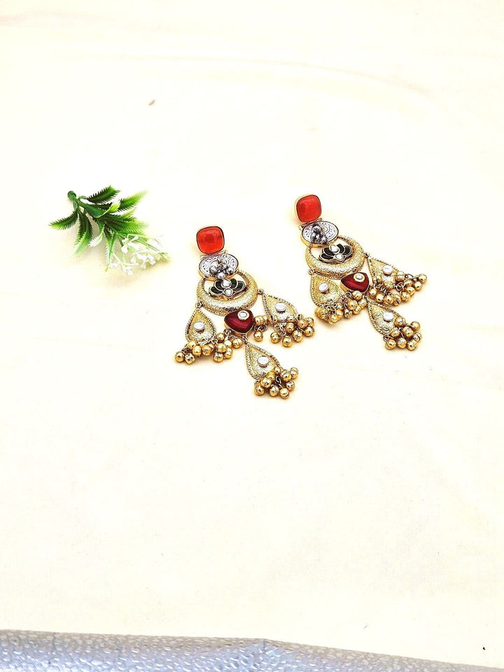Cute Antique Gold plated Carnelian Glass-Brass Kundan polky-Multi Color Glass Stone-Designer Dangle Drop Earring