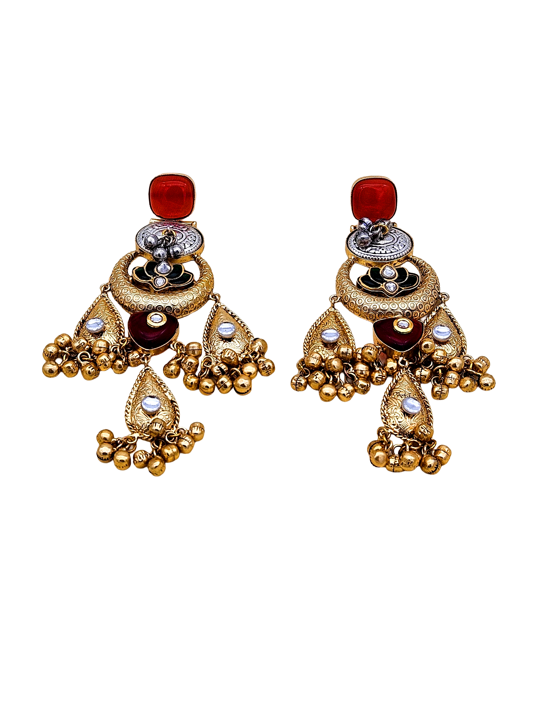 Cute Antique Gold plated Carnelian Glass-Brass Kundan polky-Multi Color Glass Stone-Designer Dangle Drop Earring