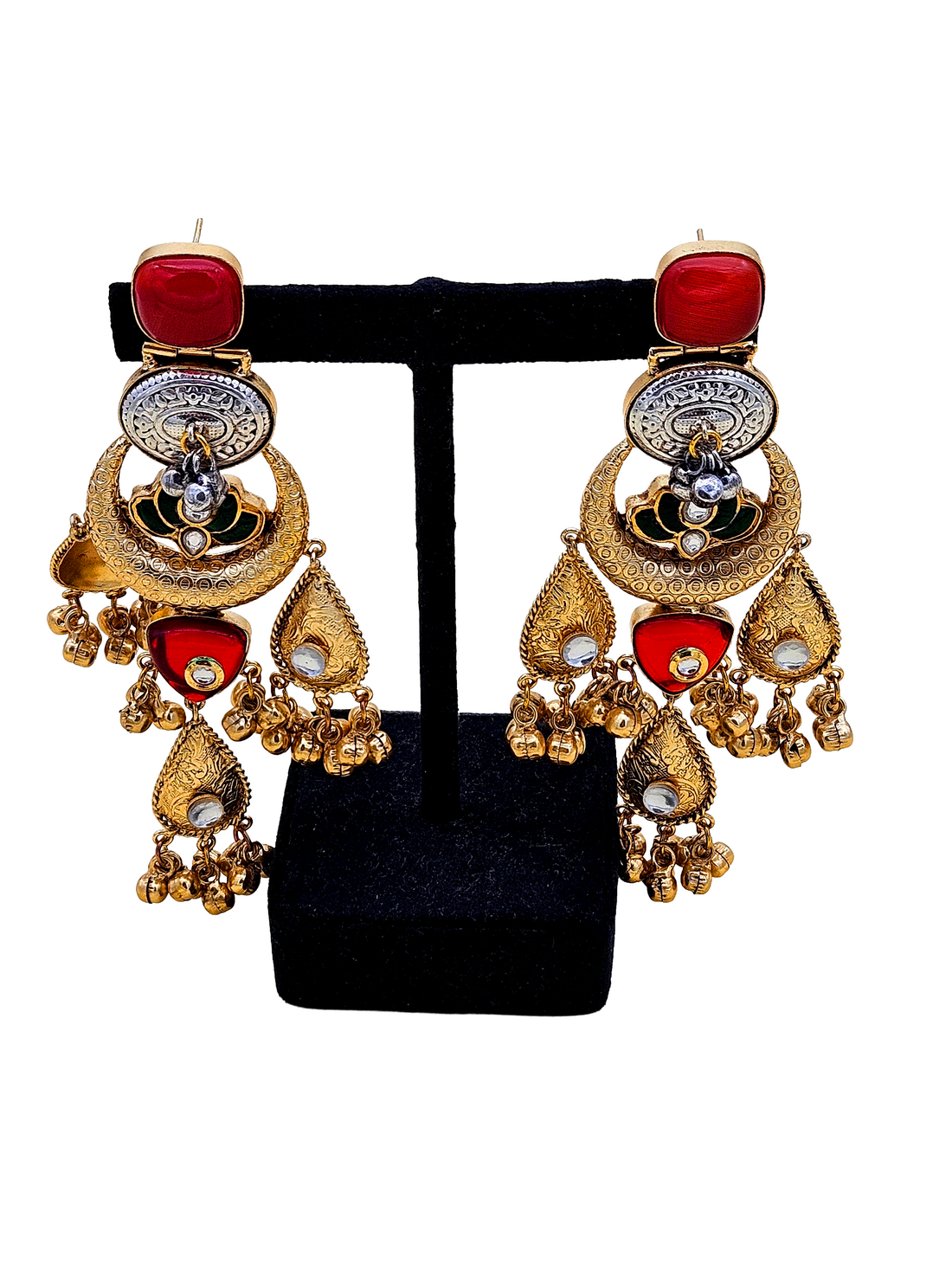 Cute Antique Gold plated Carnelian Glass-Brass Kundan polky-Multi Color Glass Stone-Designer Dangle Drop Earring