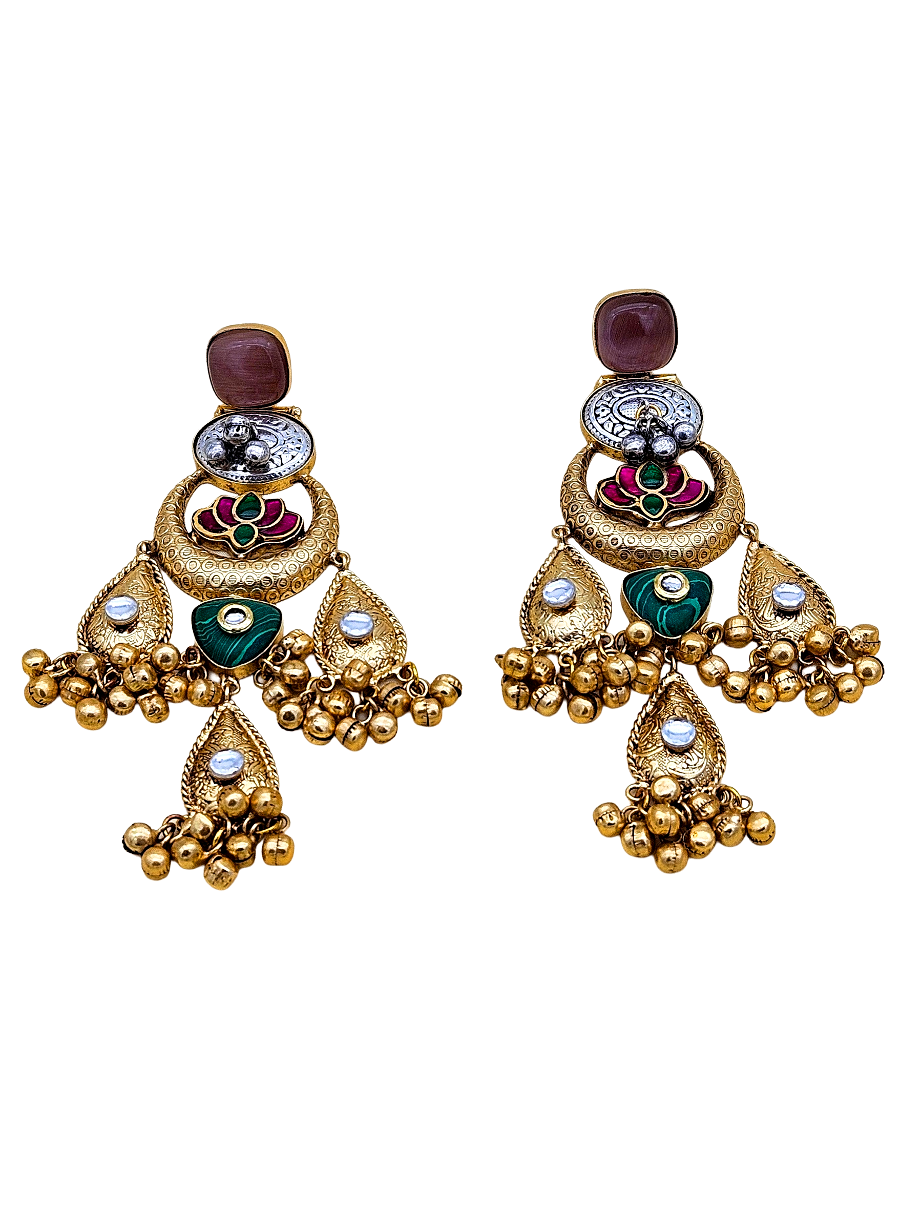 Cute Antique Gold plated Purple Glass-Brass Kundan polky-Multi Color Glass Stone-Designer Dangle Drop Earring