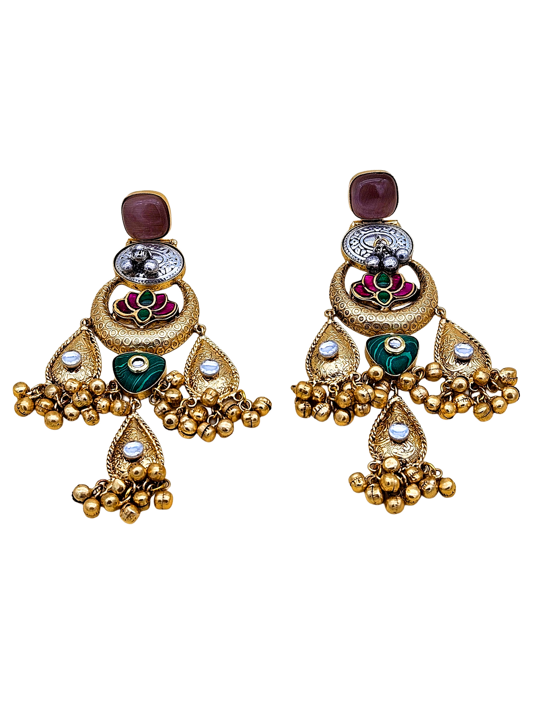 Cute Antique Gold plated Purple Glass-Brass Kundan polky-Multi Color Glass Stone-Designer Dangle Drop Earring