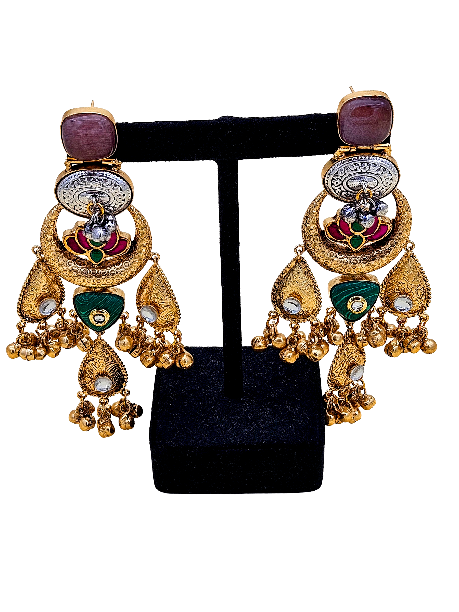Cute Antique Gold plated Purple Glass-Brass Kundan polky-Multi Color Glass Stone-Designer Dangle Drop Earring