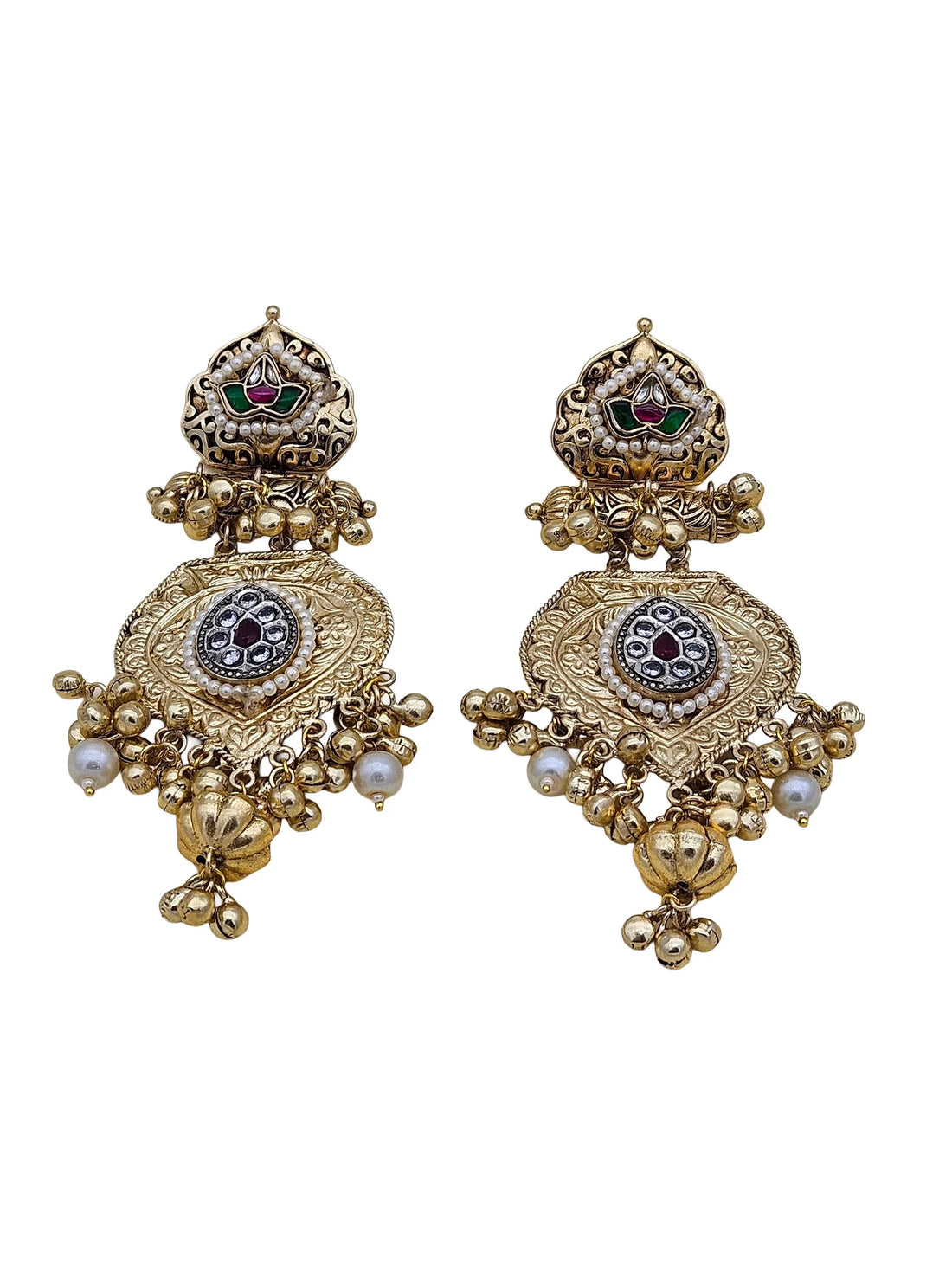 Charming Multi Color Glass Stone-Pearl Fancy Dangle Drop Earrings