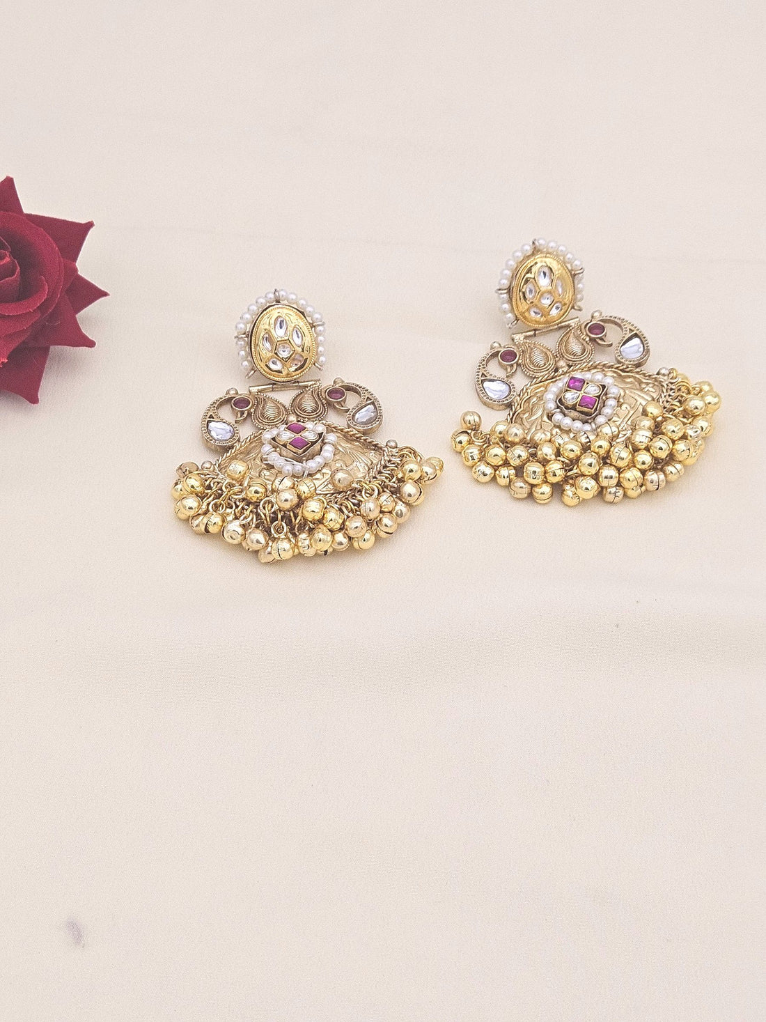 Awesome Antique Gold plated Synthetic Polky-Multi Color Glass Stone-Pearl Fancy Dangle Drop Earrings