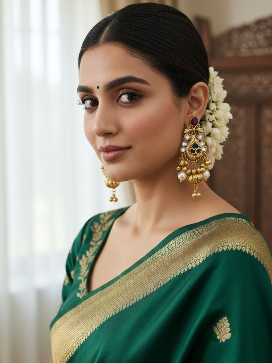 Charming Antique Gold  Synthetic Polky-Multi Color Glass Stone-Pearl Fancy Dangle Drop Earrings