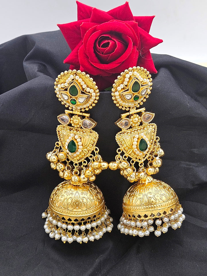 Amazing Green Glass Stone-Multi Color Polky-Pearl Fancy Jhumka Earrings