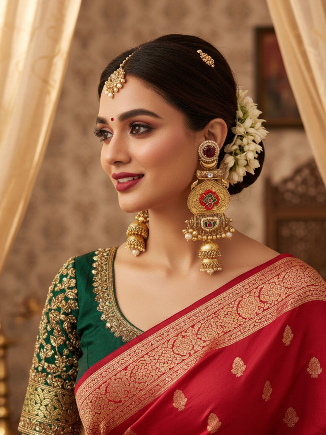 Stunning Red Monalisa-AD-Multi Color Glass-Polky -Pearl Fancy Jhumka Earrings