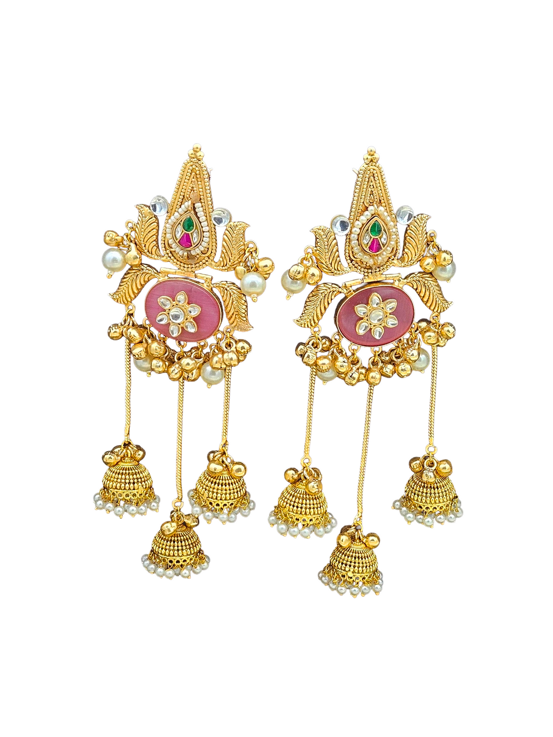 Gorgeous Pink Monalisa Synthetic Polky-Pearl Fancy Long Jhumka Earring