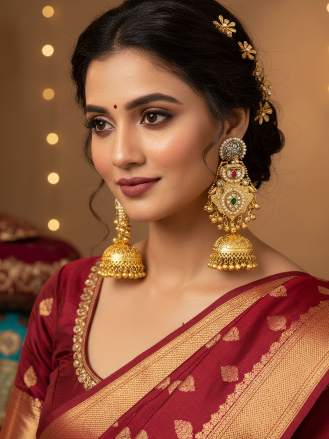 Charming Multi Color Glass Stone Motif -Synthetic Polky-Pearl Fancy Jhumka Earrings