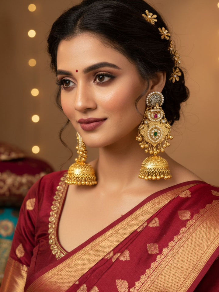 Charming Multi Color Glass Stone Motif -Synthetic Polky-Pearl Fancy Jhumka Earrings