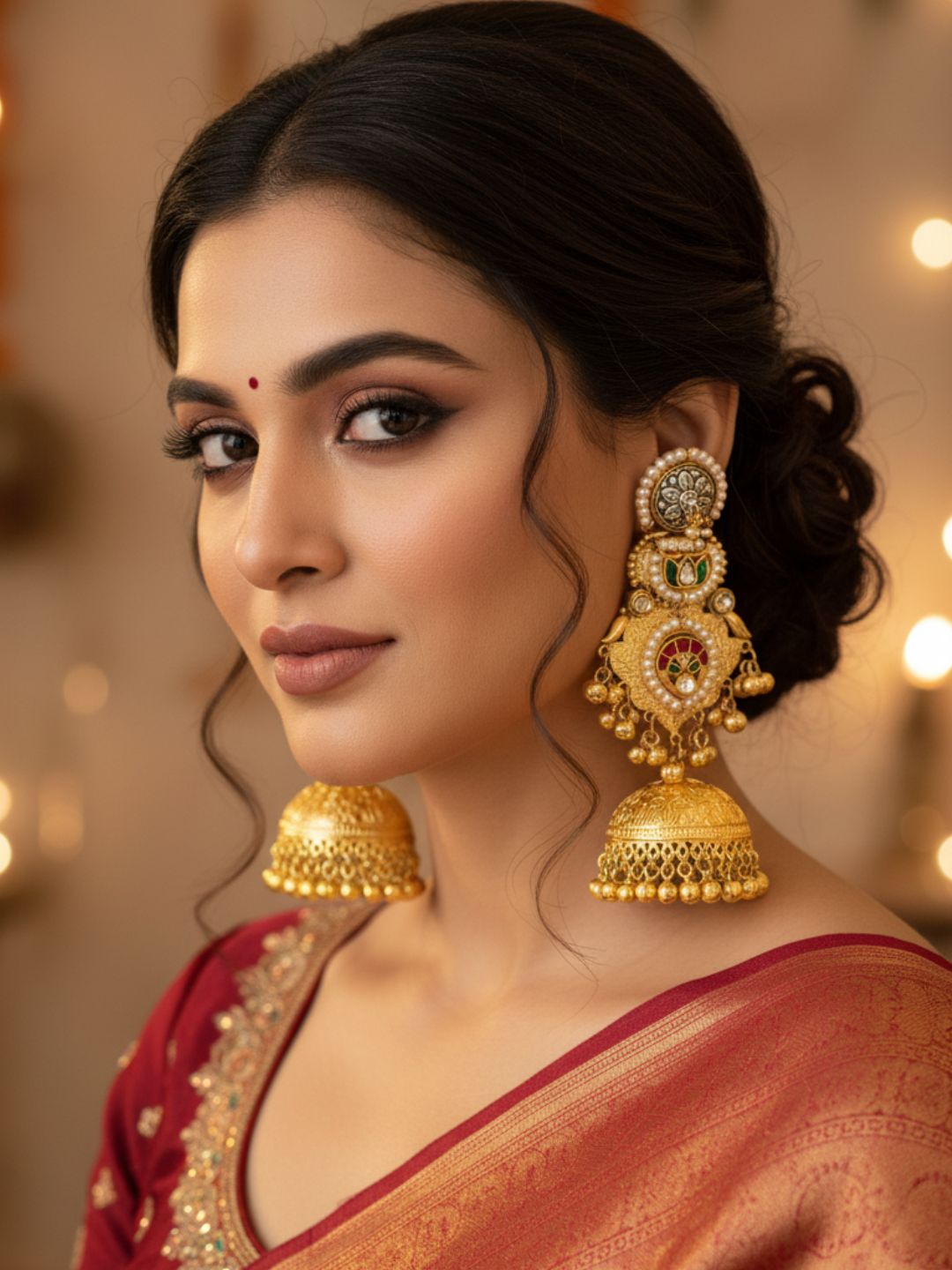 Charming Multi Color Glass Stone Motif -Synthetic Polky-Pearl Fancy Jhumka Earrings