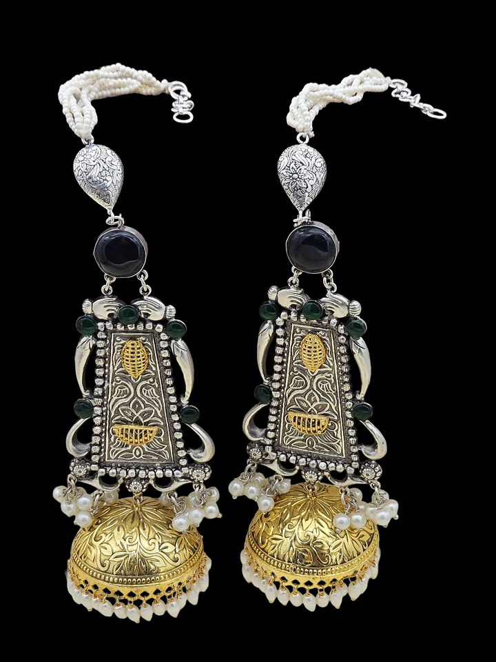 Awesome Antique Gold -Silver plated  Multi Color Glass Stone Dangle Drop Jhumka Earrings.